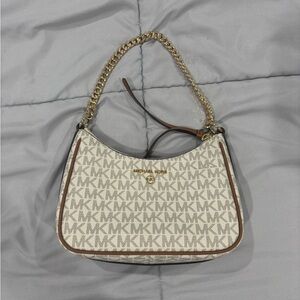 Michael Kors Cream and Brown Shoulder Bag